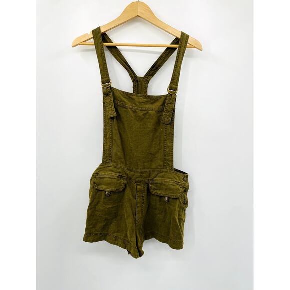 Free people green linen shortalls - Picture 2 of 6